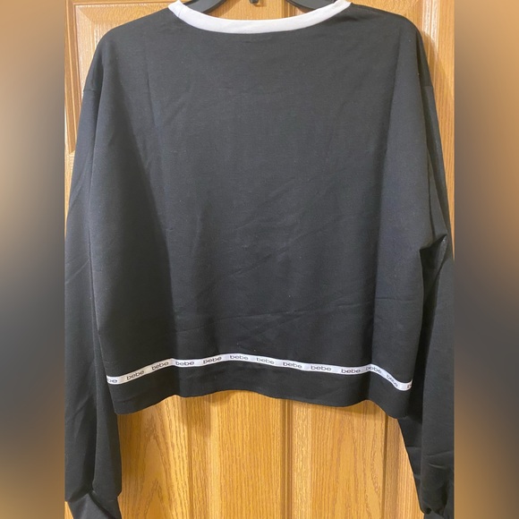 NWT Bebe French terry black and white crop top, Sz. Lg. - Picture 4 of 5